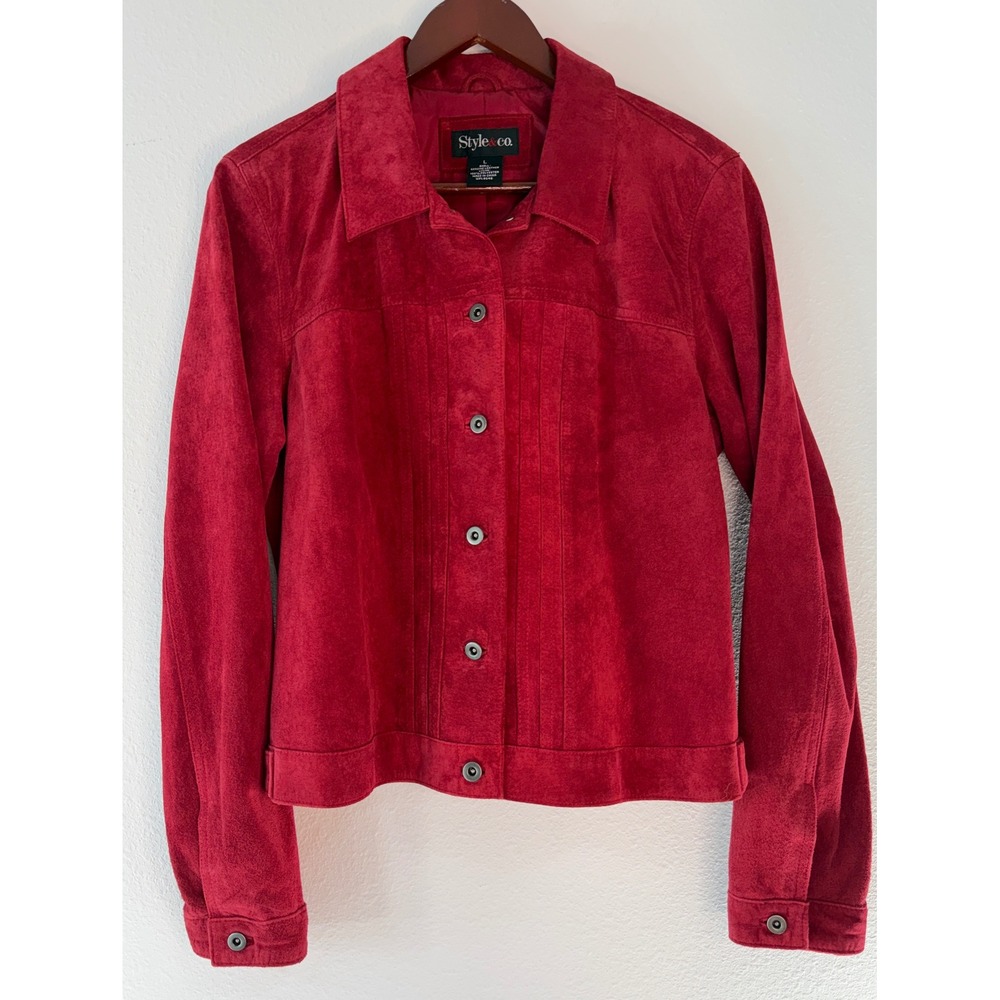 Vintage Y2K Style & Co Red Suede Jacket Grunge Leather Trucker Outdoors Large